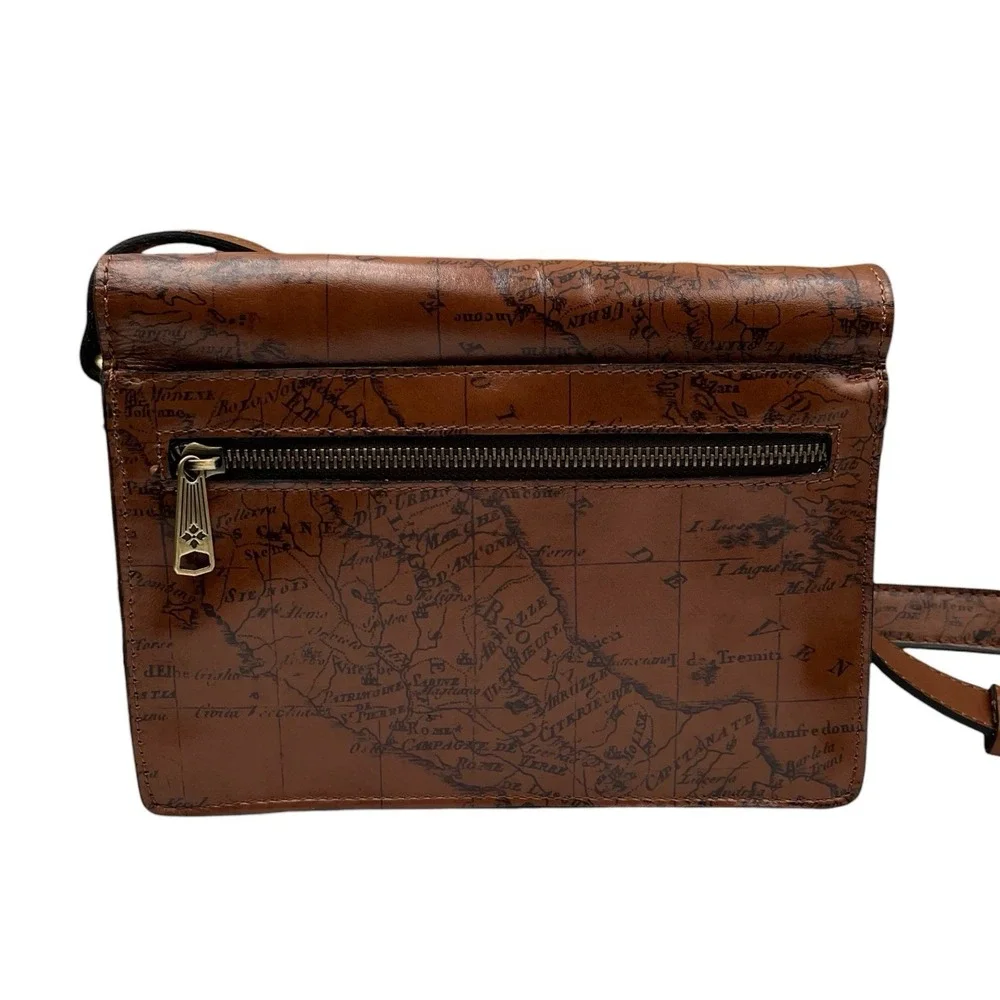 Patricia Nash Womens Liana Leather Crossbody Signature Map Brown Multi-pocket